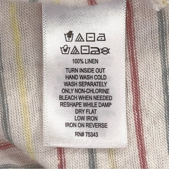 Large Cynthia Rowley Linen Striped Top Short Sleeve Ivory White Pink Blue - Picture 12 of 12